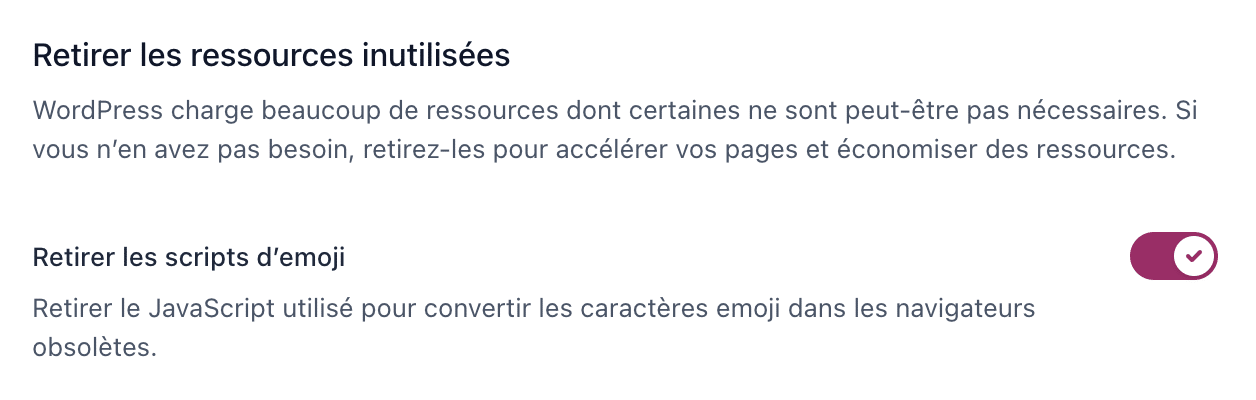 Capture d'écran du réglage de désactivation de Twemoji dans l'extension Yoast.
